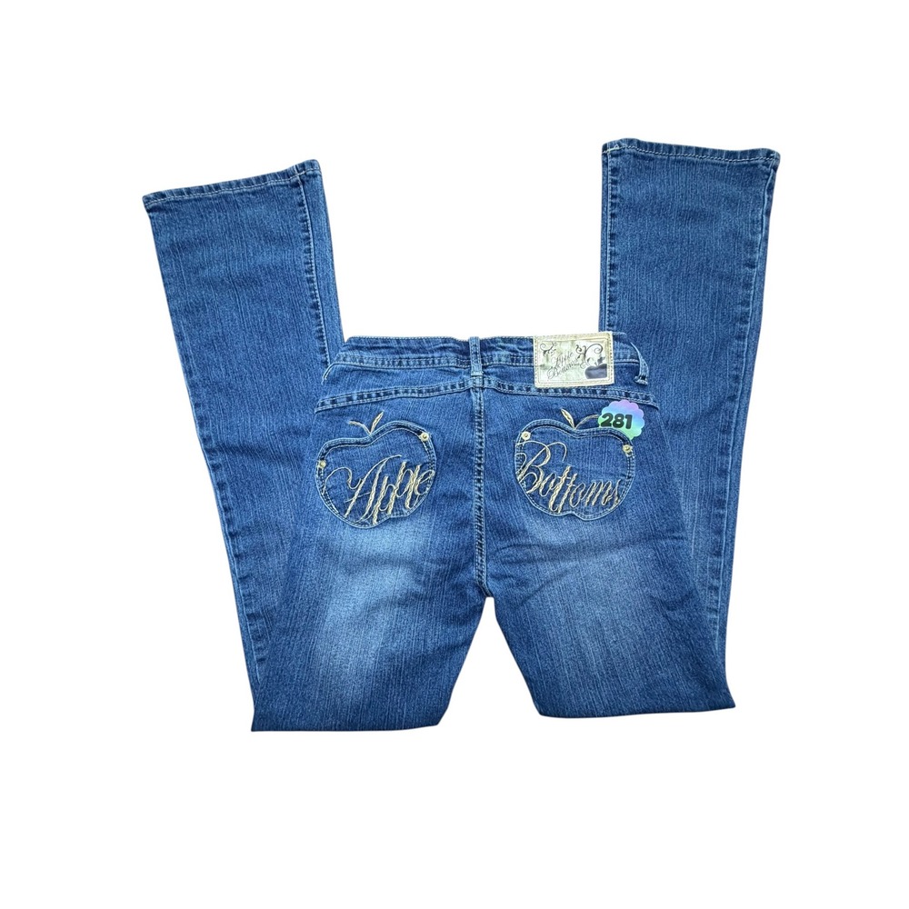 Apple Bottoms Jeans Womens 5/6 Medium Wash Gold Embroidered Bootcut Low Rise Y2K